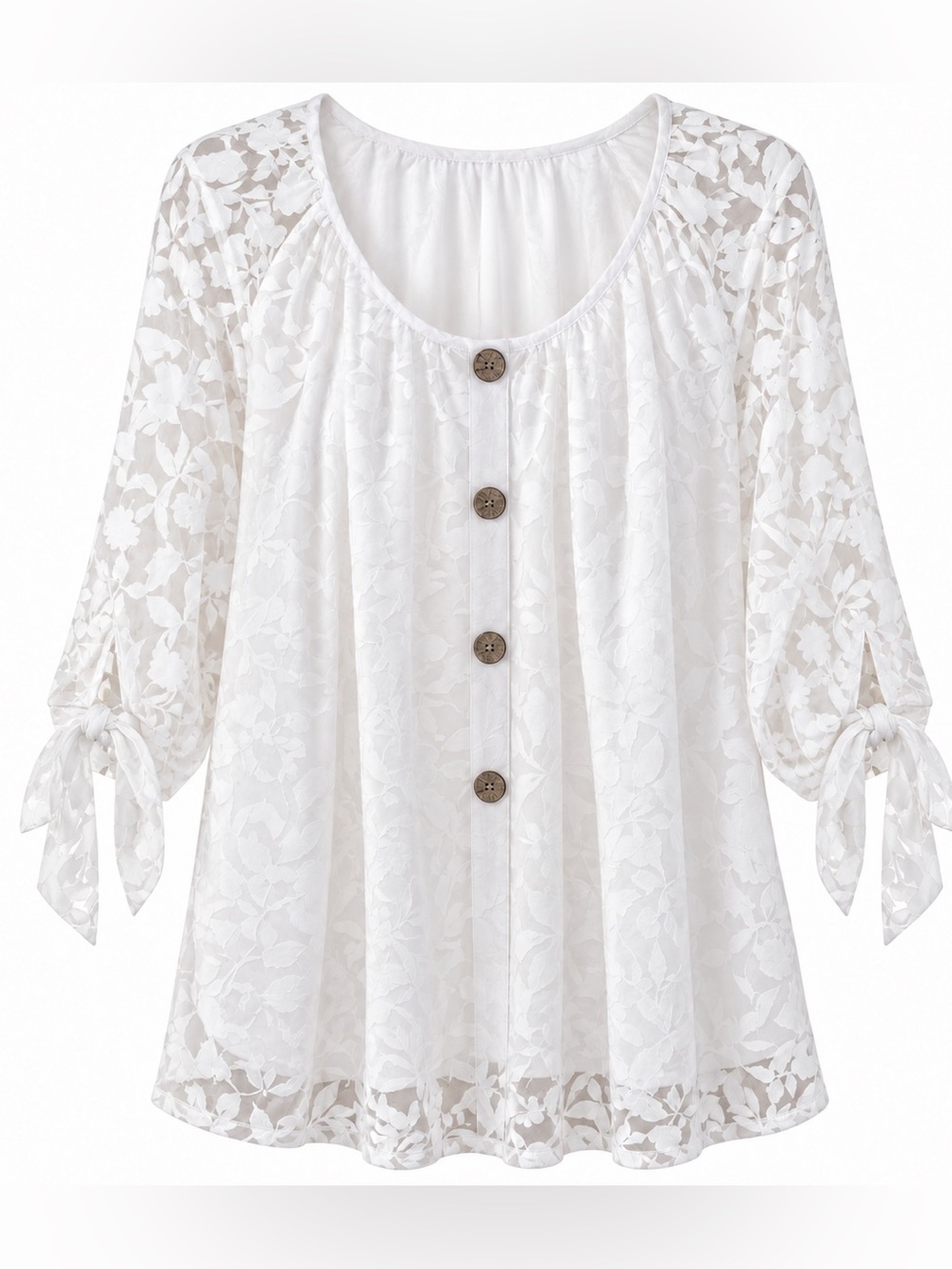 Nina Leonard White Floral Burnout Layered Tunic Blouse Plus Size 3XL - Picture 3 of 4